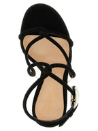 Black Suede Leather Stiletto Heel Sandals