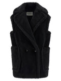 Black Alpaca Leather Sleeveless Jacket