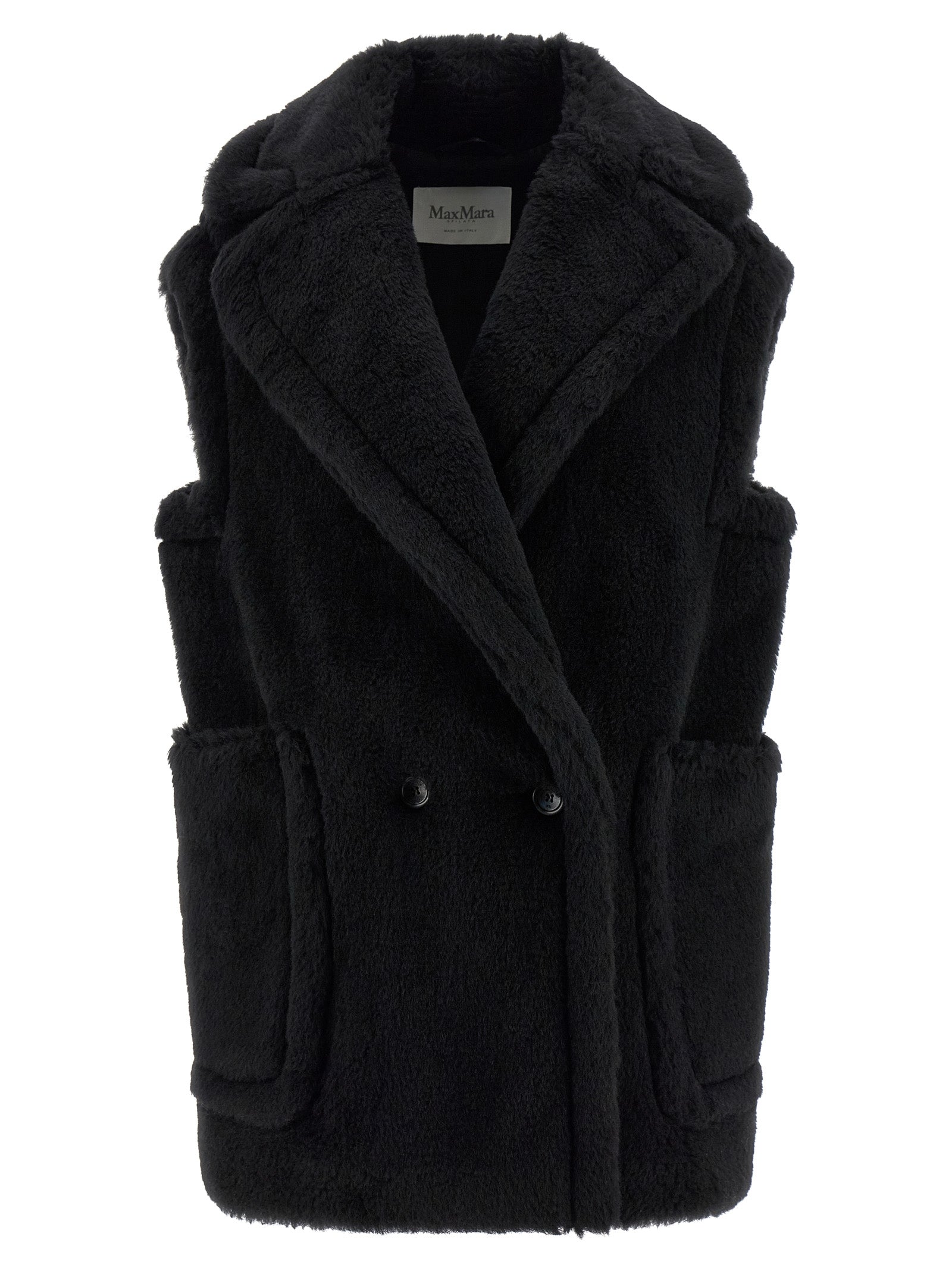 Black Alpaca Leather Sleeveless Jacket