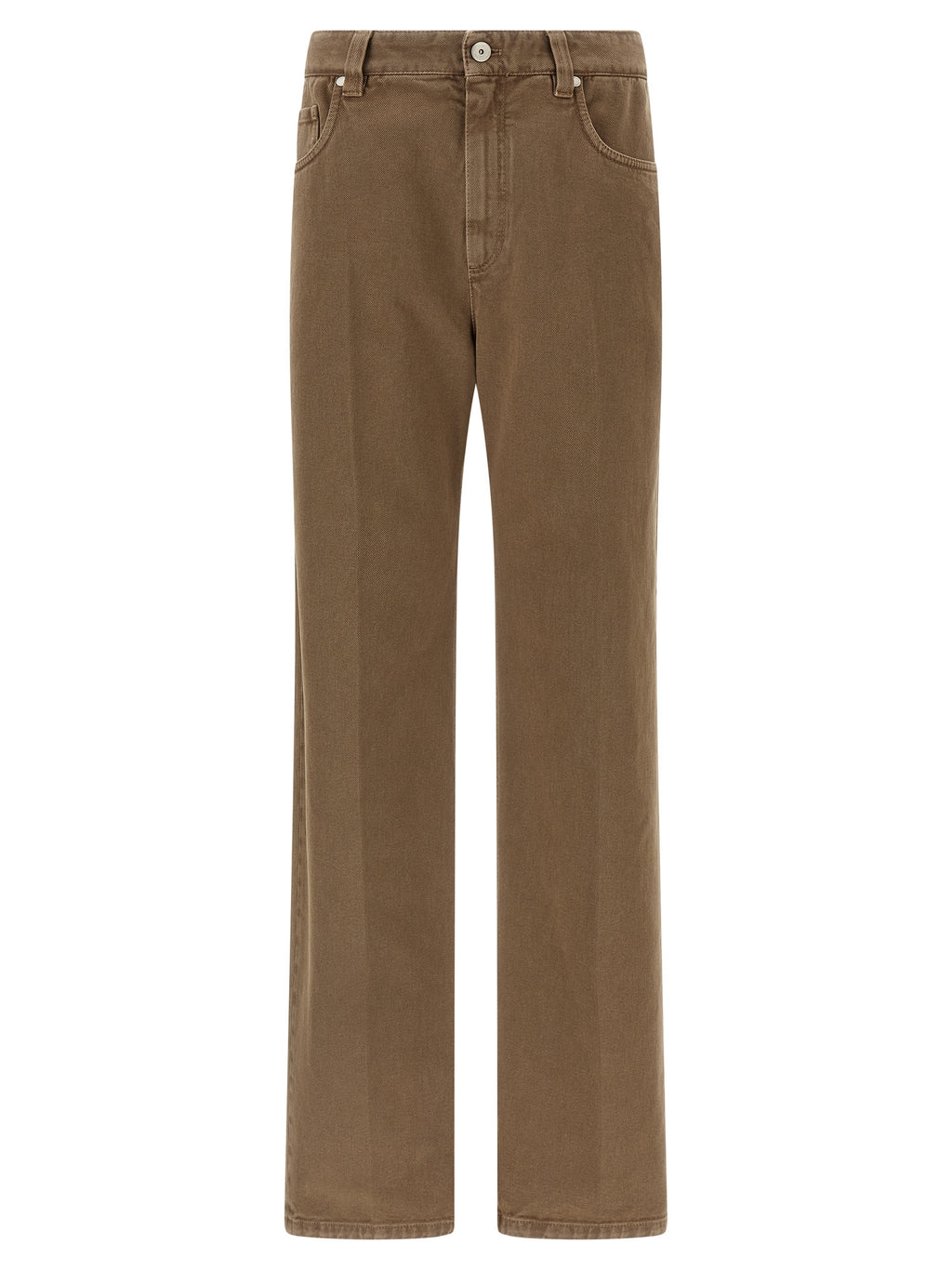 Beige Cotton Straight-Leg Jeans