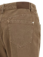 Beige Cotton Straight-Leg Jeans