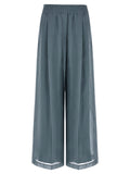 Blue Cotton Casual Pants