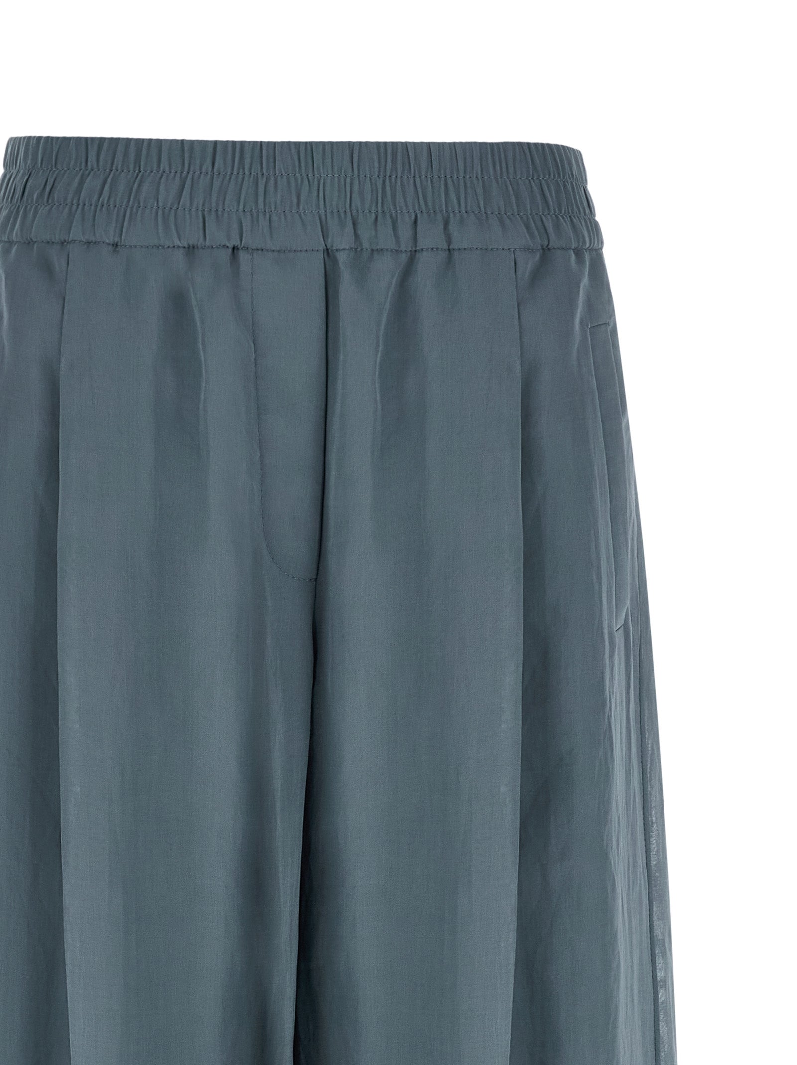 Blue Cotton Casual Pants