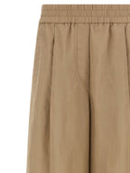 Beige Cotton Casual Pants