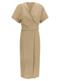 Beige Viscose Midi Dress
