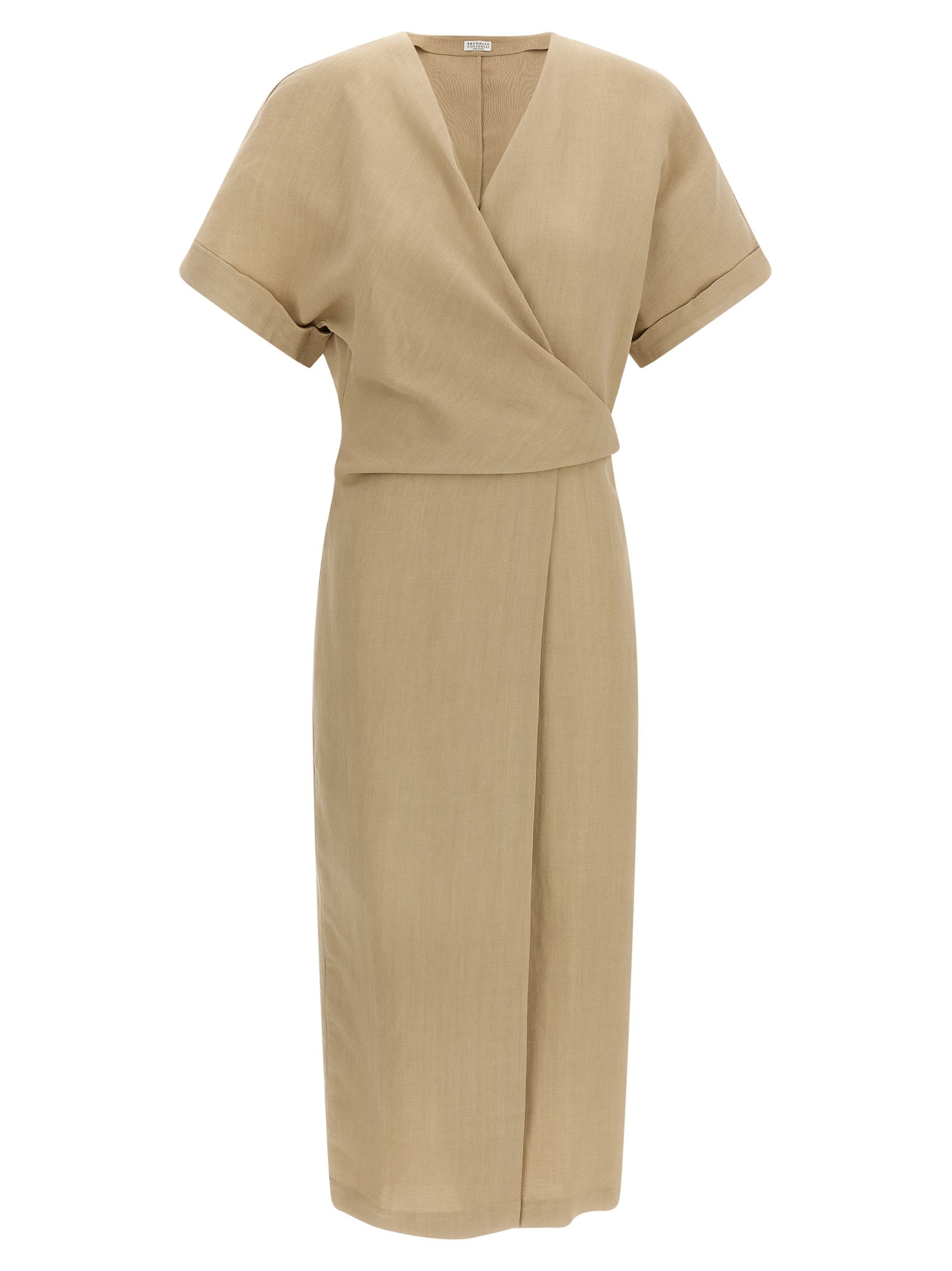Beige Viscose Midi Dress