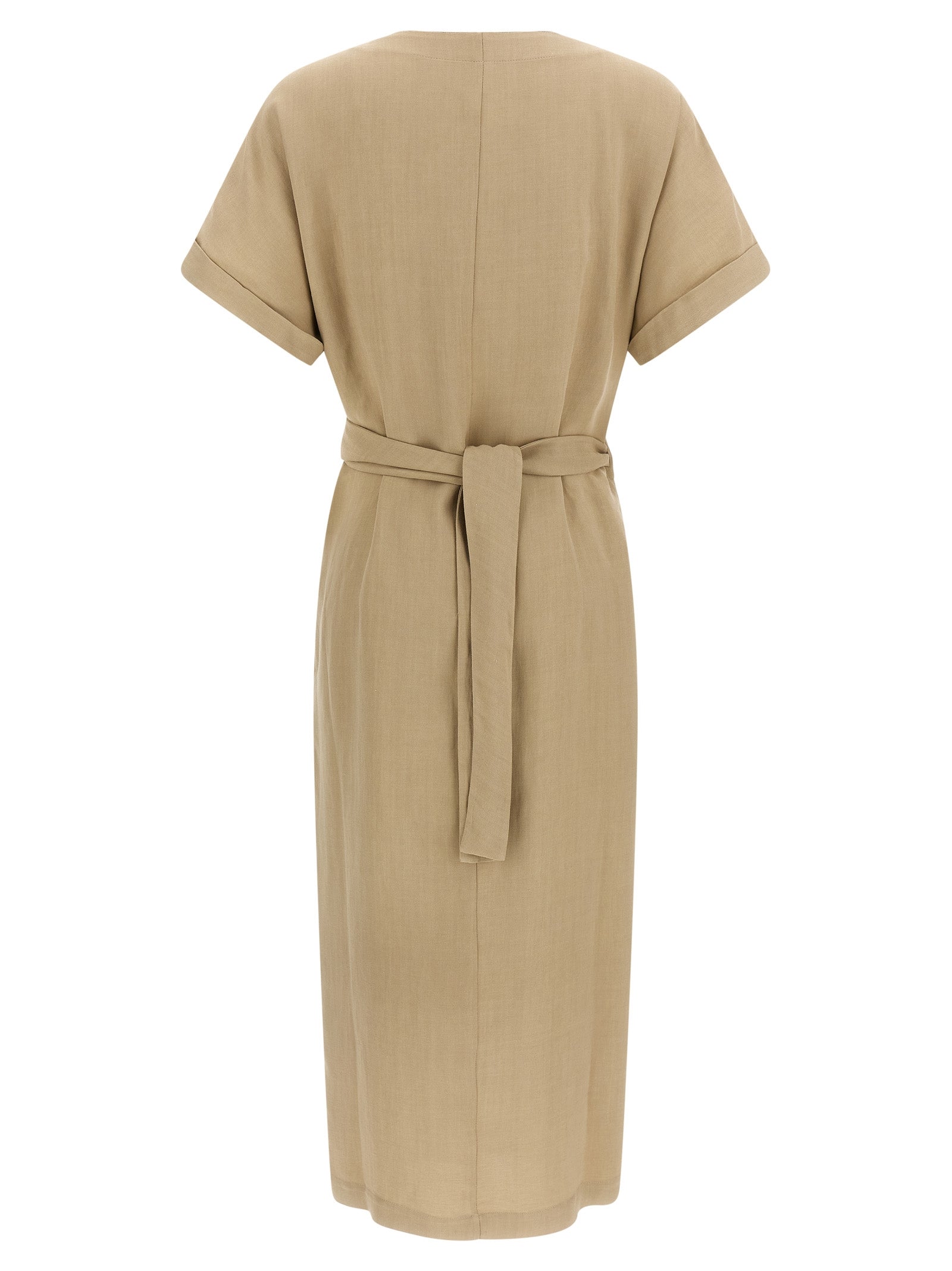 Beige Viscose Midi Dress