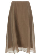 Beige Silk Midi Skirt