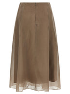 Beige Silk Midi Skirt