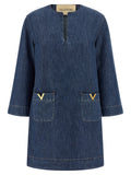 Blue Cotton Short Dress
