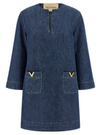 Blue Cotton Short Dress