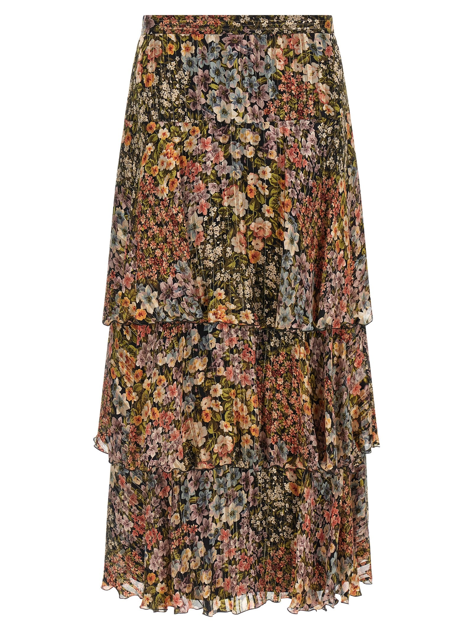 Multicolor Silk Midi Skirt