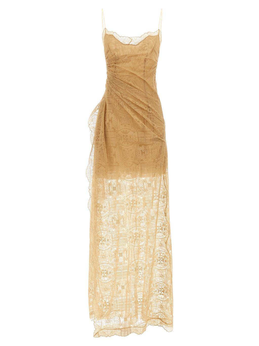 Beige Polyester Long Dress