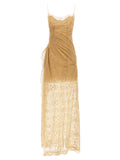 Beige Polyester Long Dress