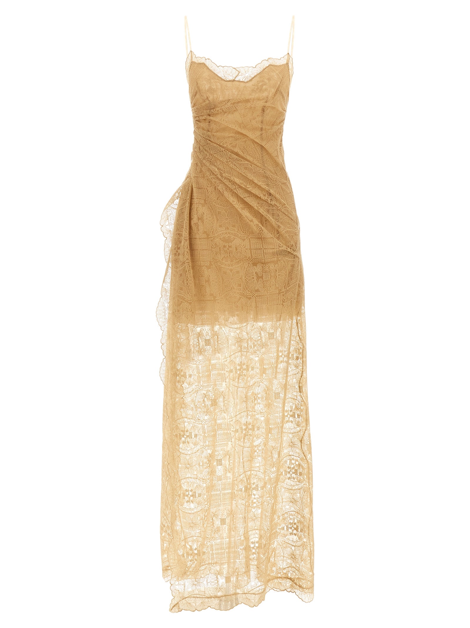 Beige Polyester Long Dress