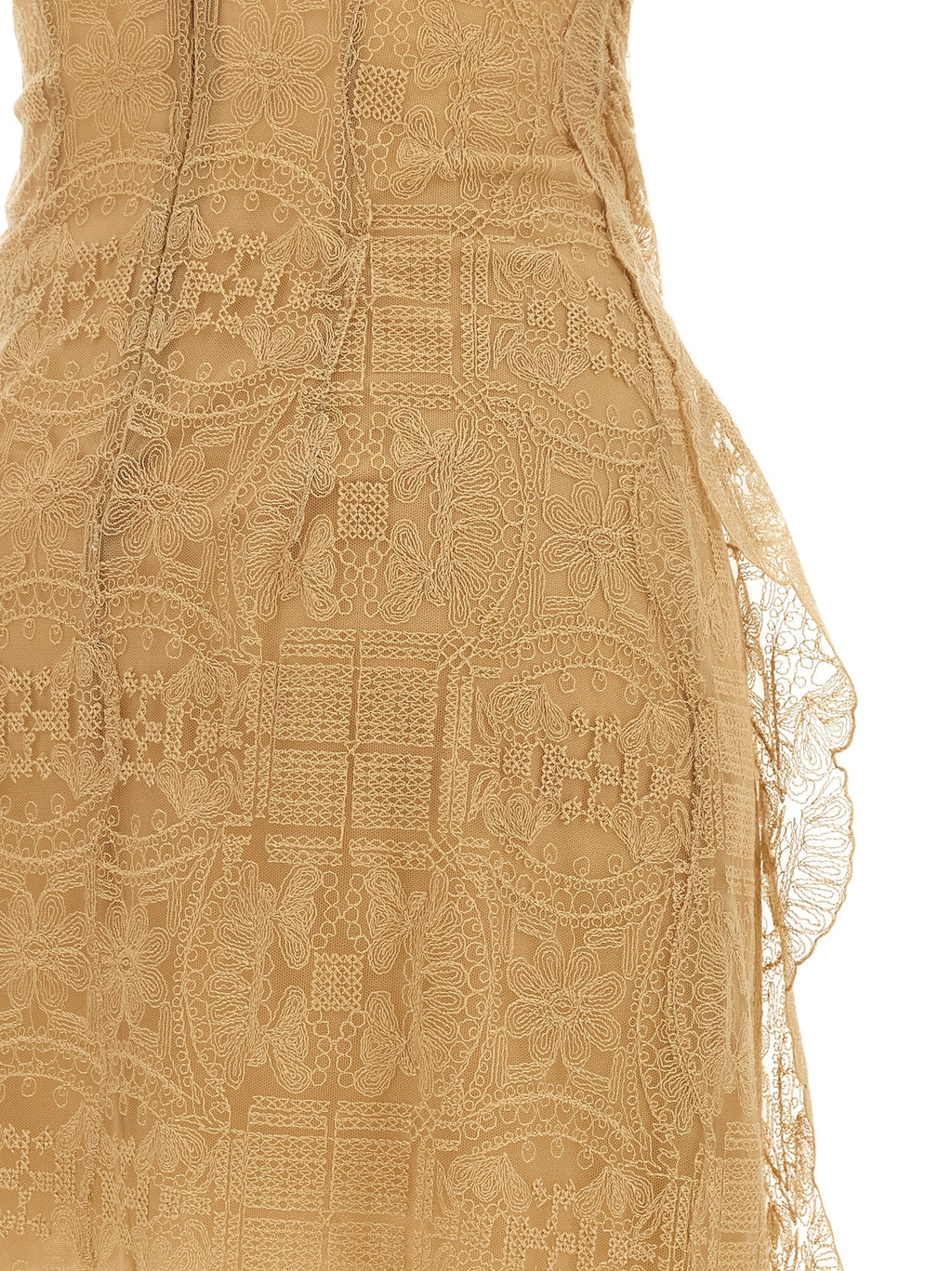 Beige Polyester Long Dress