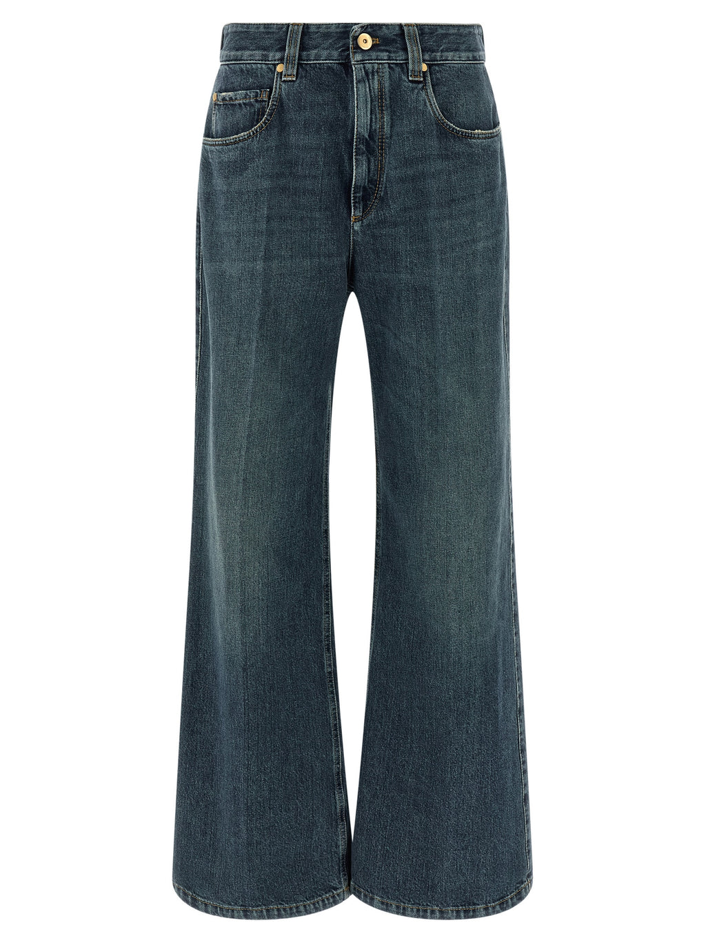 Blue Cotton Flared Jeans