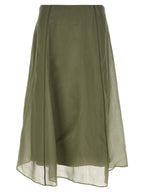 Bicolor Silk Midi Skirt