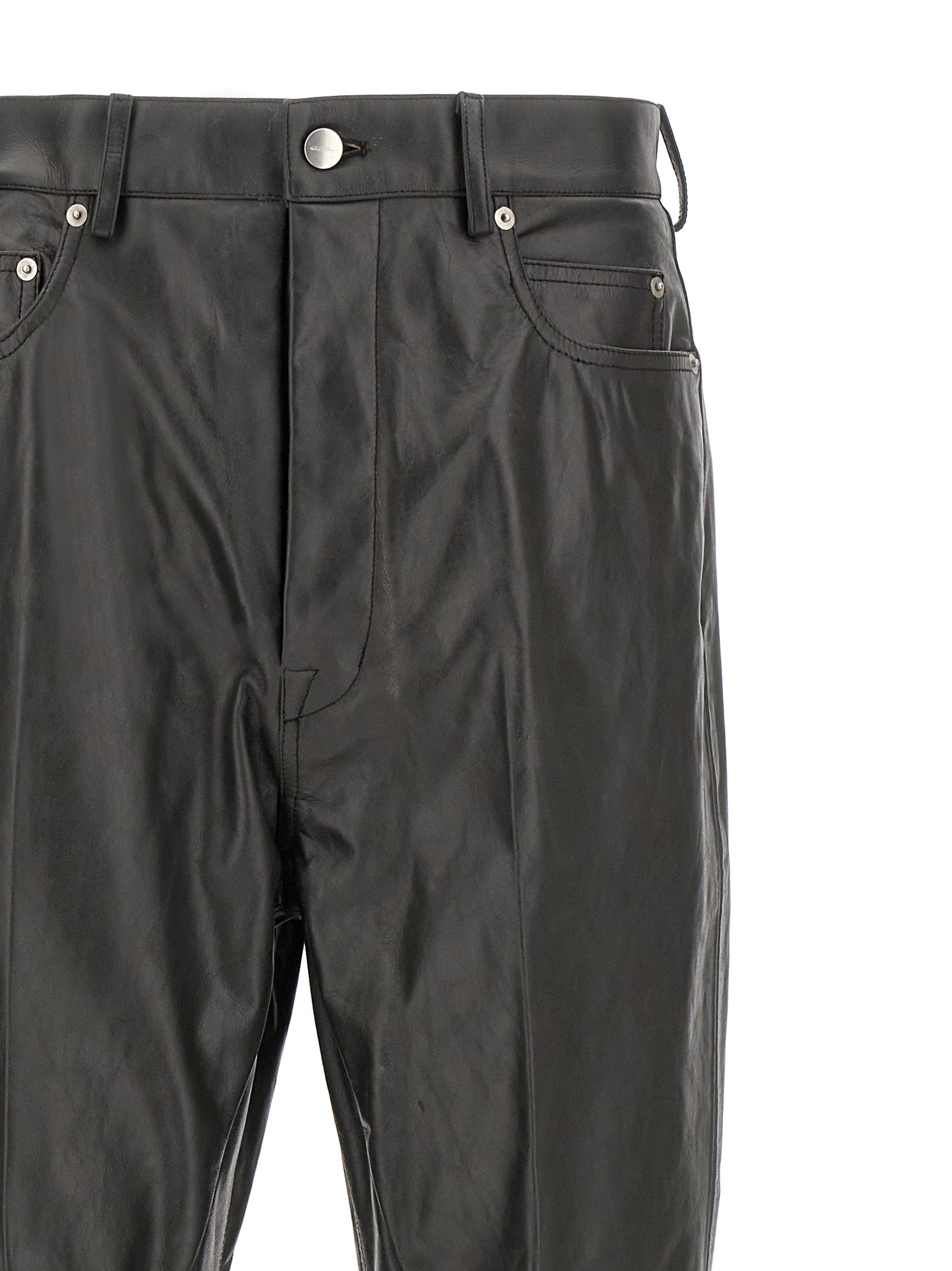 Black Calfskin Flared Pants