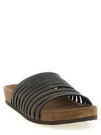 Black Lamb Leather Slides