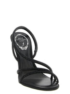Black Viscose Stiletto Heel Sandals