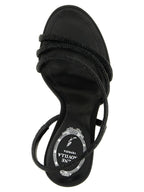Black Viscose Stiletto Heel Sandals