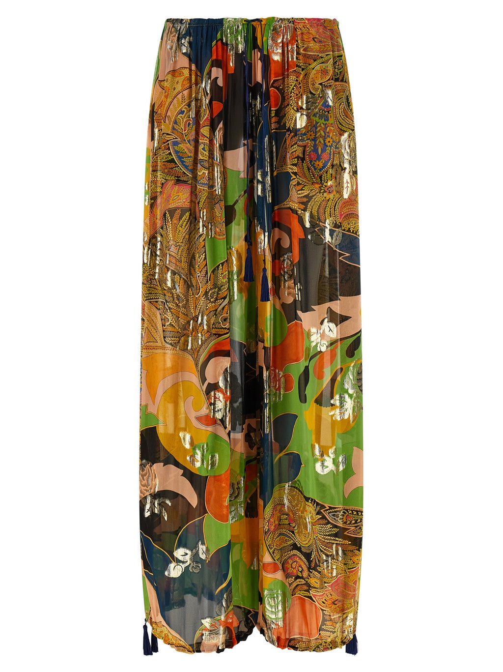 Multicolor Silk Casual Pants