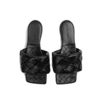 Black Lamb Leather Flat Sandals