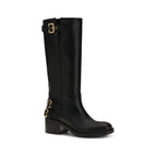 Black Calf Leather Bos Taurus Flat Boots