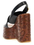 Black Calfskin Wedge Sandals