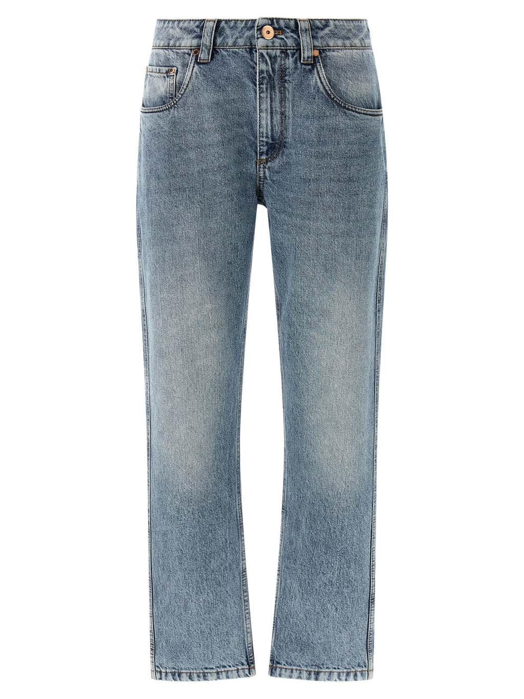 Blue Cotton Straight-Leg Jeans