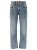 Blue Cotton Straight-Leg Jeans