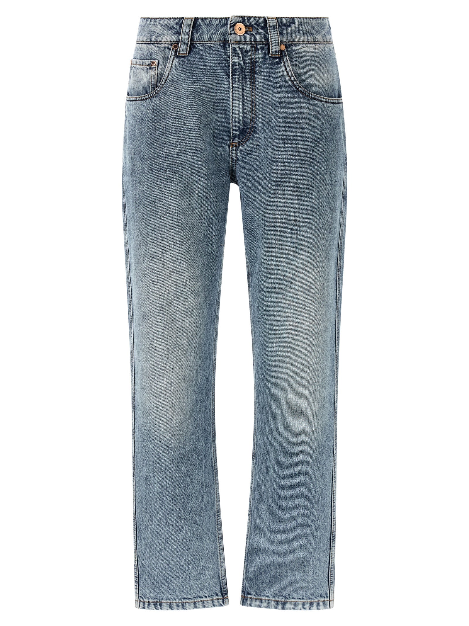 Blue Cotton Straight-Leg Jeans