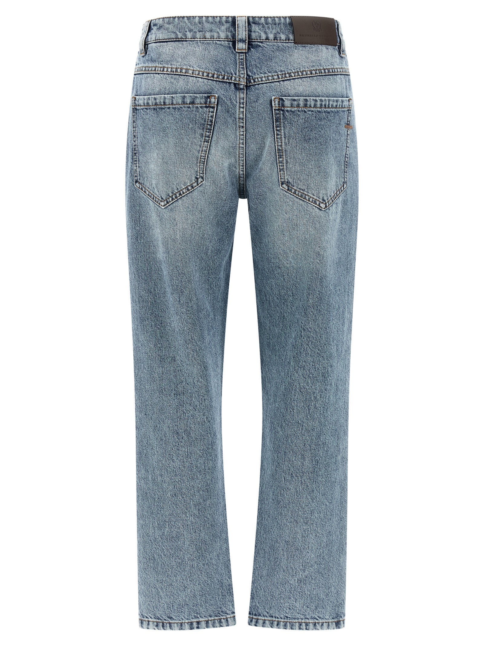 Blue Cotton Straight-Leg Jeans
