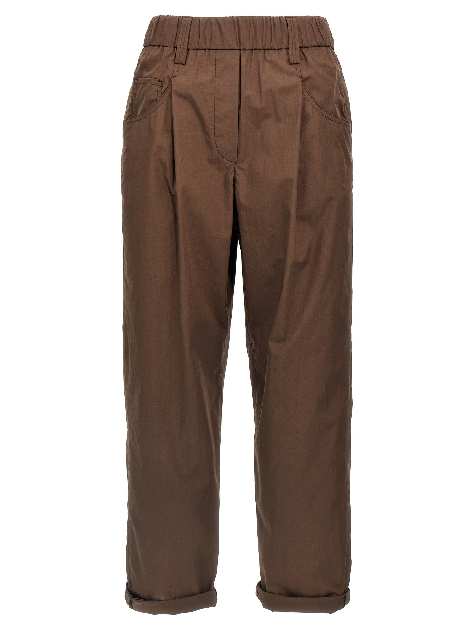 Brown Cotton Casual Pants
