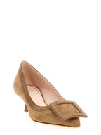 Beige Goatskin Mid Heel Pumps