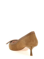 Beige Goatskin Mid Heel Pumps