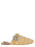Beige Raffia Mules