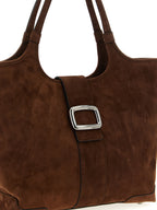 حقيبة يد توت من جلد الماعز البني