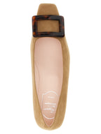 Beige Goatskin Mid Heel Pumps