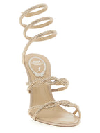 Beige Satin Stiletto Heel Sandals
