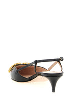Black Calfskin Mid Heel Pumps