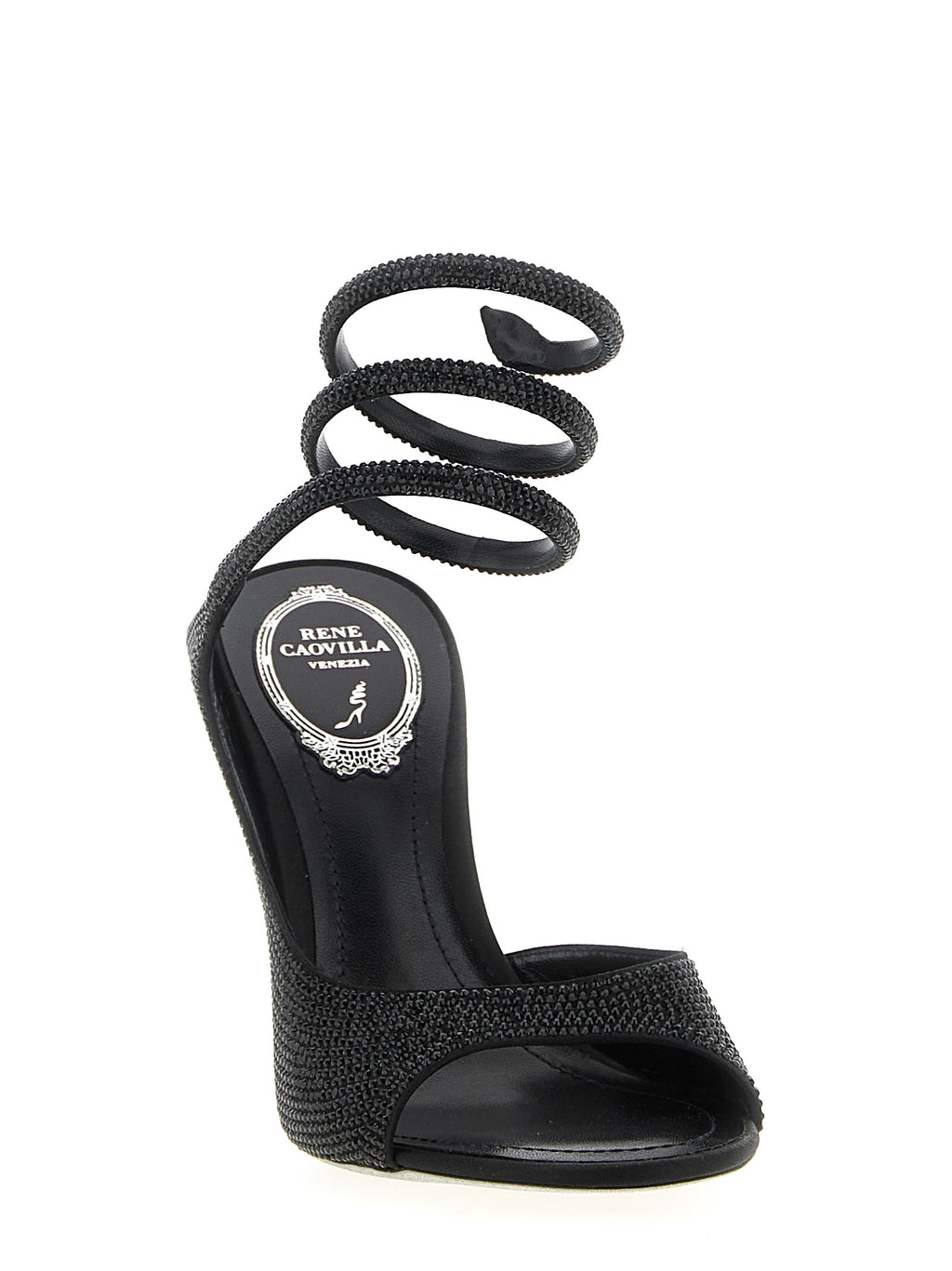 Black Satin Stiletto Heel Sandals