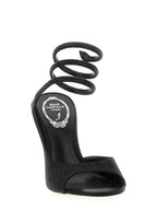 Black Satin Stiletto Heel Sandals