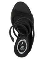 Black Satin Stiletto Heel Sandals