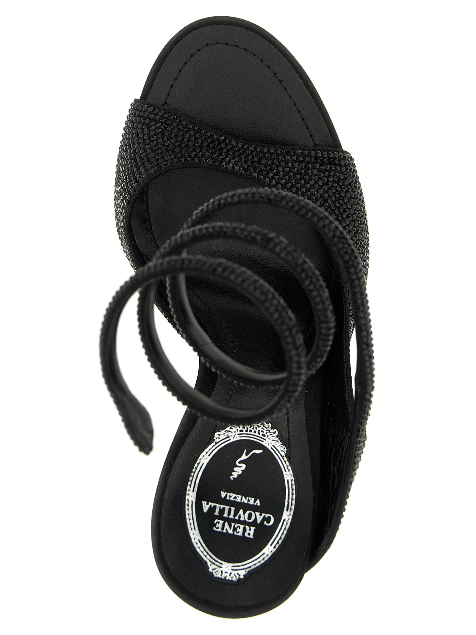 Black Satin Stiletto Heel Sandals