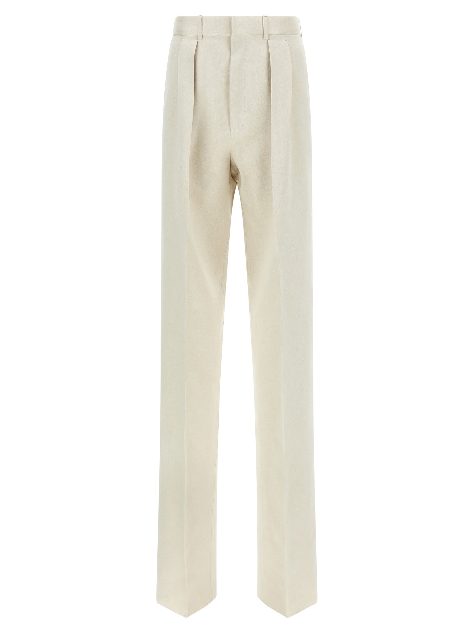 Beige Cotton Casual Pants
