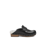 Black Leather Mules