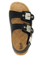 Black Calfskin Flat Sandals