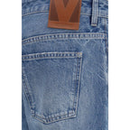 Blue Cotton Straight-Leg Jeans